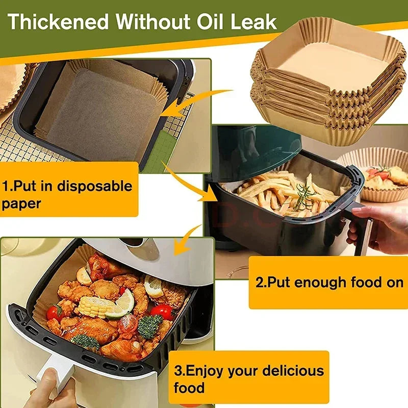 300PCS Air Fryer Disposable Paper Square Round Baking Paper Barbecue Plate NonStick Mat Kitchen Oven Oil Absorbing Paper Tool