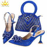 Orange Color New Arrivals Italian Design Nigerian Women Shoes and Bag Set Pointed Toe Slipper with Shinning Crystal for Party