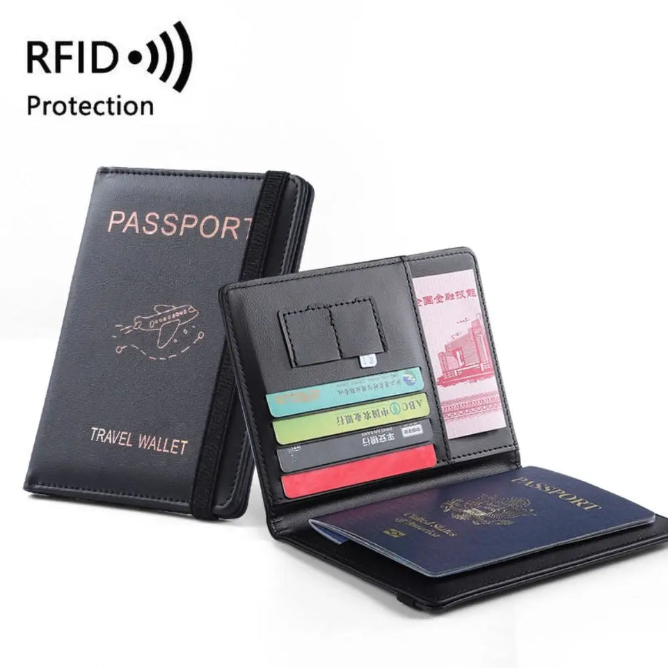 New Solid Color Passport Holder RFID Blocking Ticket Slot Clip Protective Cover Protector Leather Travel Card Bag