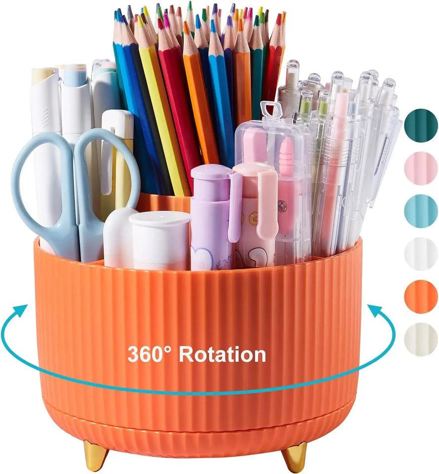 360 Degree Rotatable Pen Holder, 5 Slots Office Desk Organizer, Pencil Holder for Desk Multi-Functional Pencil Cup Desktop Stati