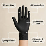 100 PCS Black Nitrile Gloves Thickened Disposable Gloves for Cleaning Hairdressing  Waterproof Dishwashing Tattoo Gloves