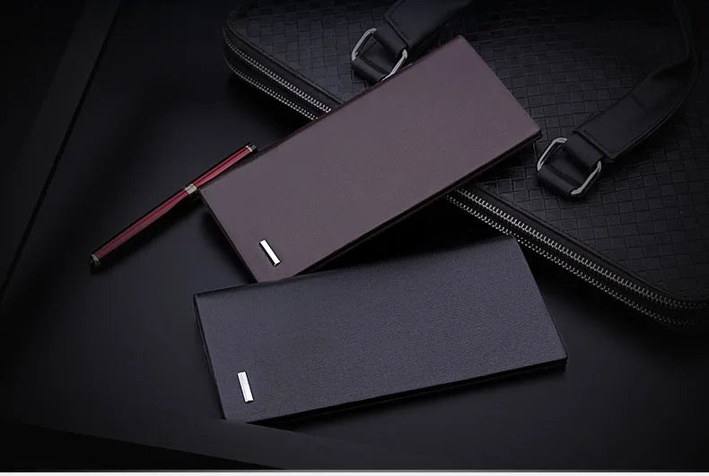 Men's PU Leather Long Clutch, Thin Business Card Holder, Men's Wallet, Brown, Black, Coffee, Pocket Coin Purse, Fashion 2024