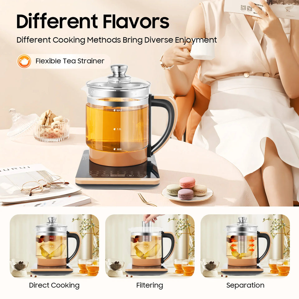 Electric Tea Kettle 1.8L 800W Electric Health Pot with 12 Independent Warming Stages with 18 Menu Portable Kettle for Tea Coffee