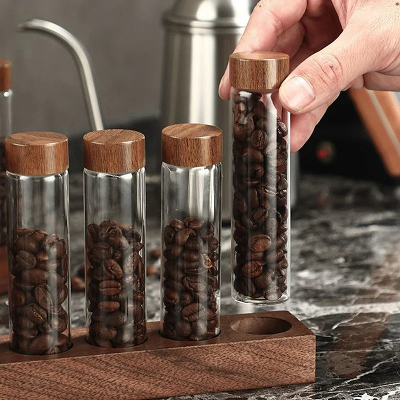 Coffeware Coffee Beans Storage Container Display Rack Tea Tube Bottle Glass With Breathable Lid Espresso Accessory Tool Barista