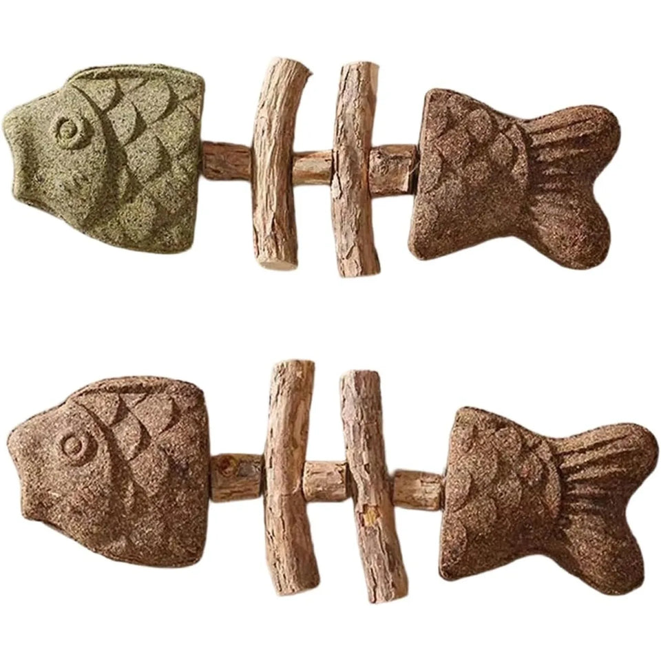 Dental Health Chew Toy for Cats - Bite-Resistant Fishbone Toy with Catnip & Silvervine for Teeth Cleaning, Interactive Play & Or