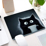 Kawaii Coffee Cat Mouse Pad Black Square Gaming Accessory Rubber Deskmats HD Non-Slip Computer Keyboard Mat New Laptop Mousepad