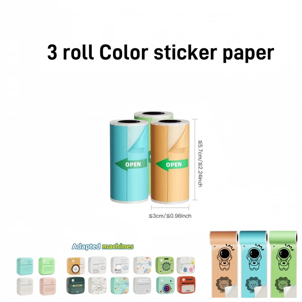 New 10 Roll Sticker Paper for Mini Printer Label Sticker Paper Color Thermal Paper Width for Label Maker Printers Photo Printing