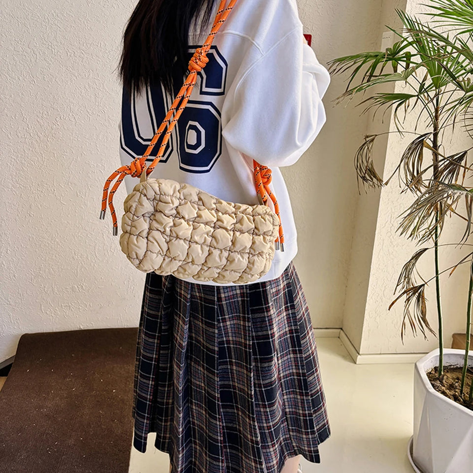 Stylish Women Quilted Cloud Bag with Braided Rope Strap Soft Shoulder Bag Perfect for Daily Use and Casual Outings