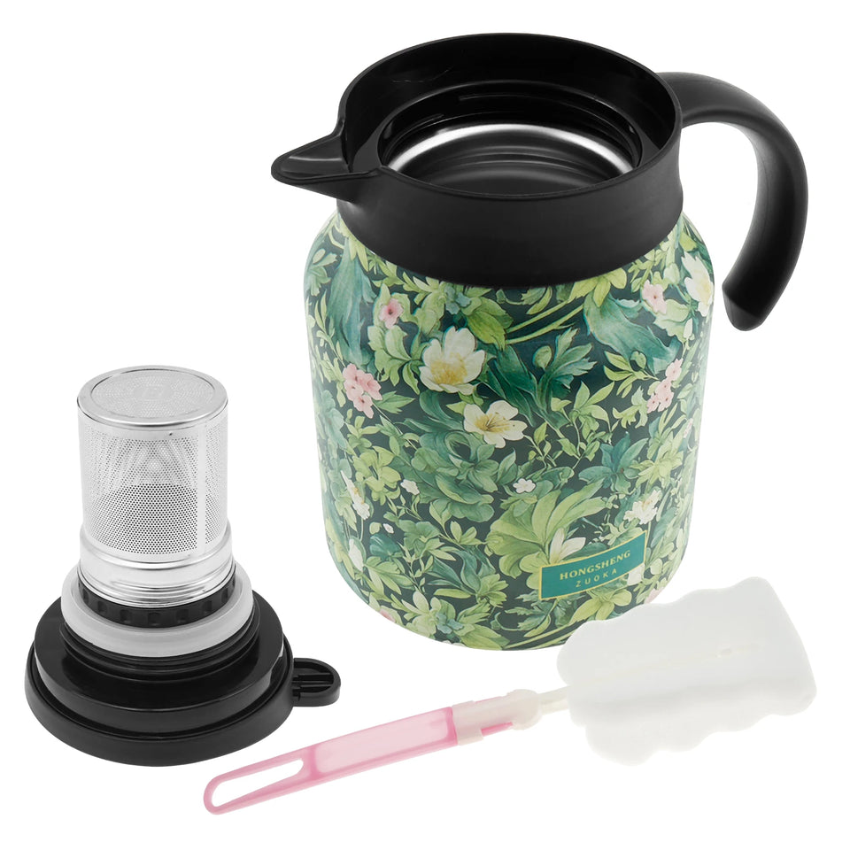 1000ml Vintage Floral Tea Thermos Stainless Steel Tea Kettle Drip-Proof Tea Pot With Tea Infuser Mini Thermo Coffee Pot
