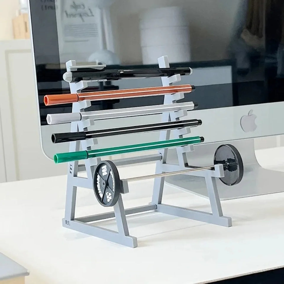 Creative Barbell Rack Pen Holder With Barbells And Weights Desk Pen Organizer Mini Squat Rack Ornaments Stationery Storage Rack
