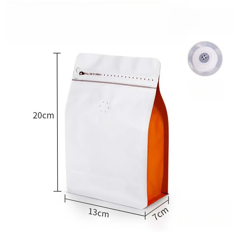 StoBag 50pcs 250g Coffee Beans Packaging Bag with Valve Aluminum Foil Heat Sealing for Powder Tea Nuts Storage Reusable Pouch