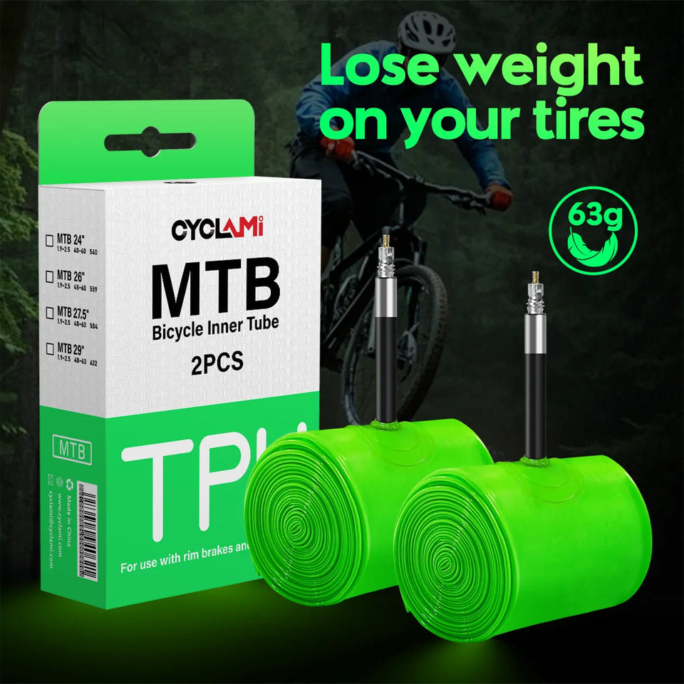 CYCLAMI Ultralight Bike Inner Tube 26 27.5 29 Inches MTB Bicycle TPU Material Tire 45mm French Valve Super Light Anti-Oxidation
