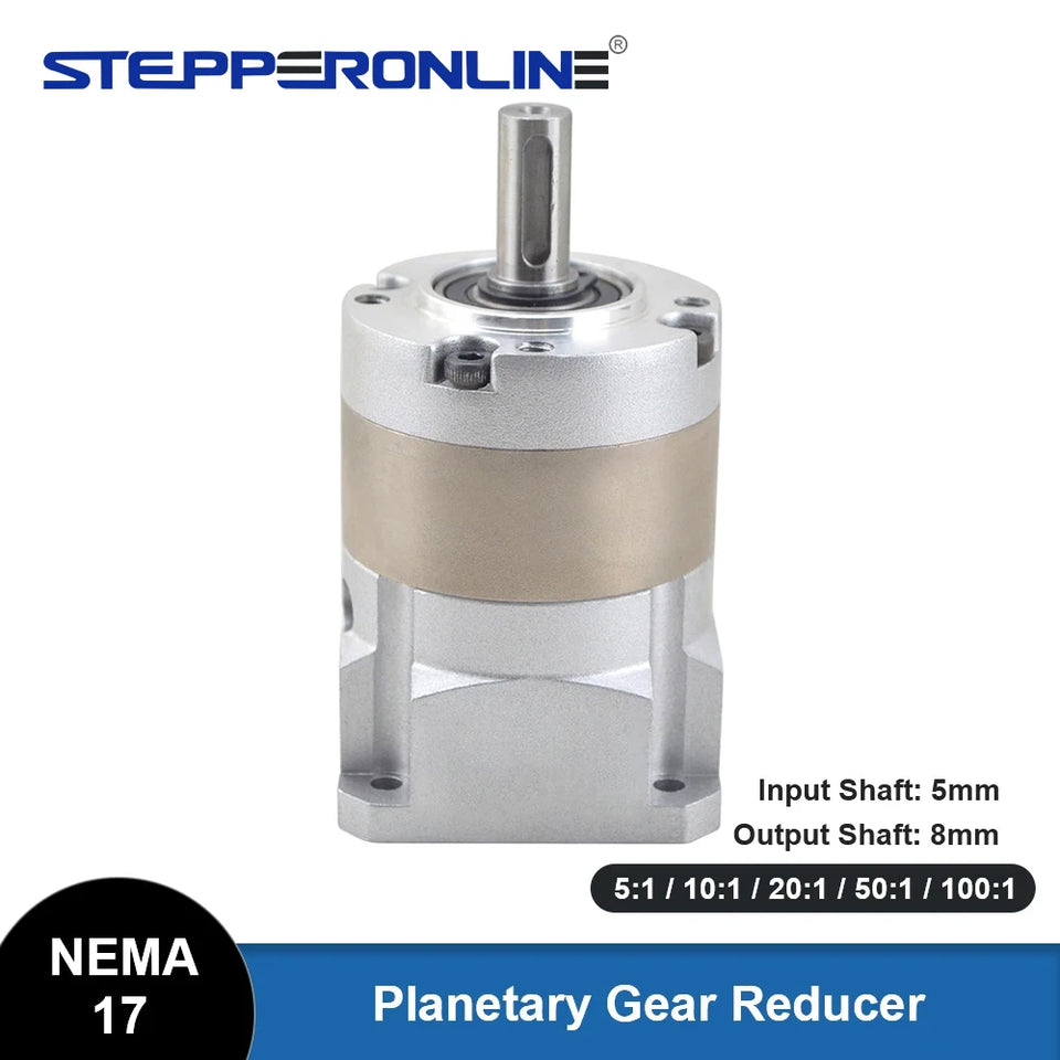 Nema 17 Planetary Gearbox Stepper Motor Gear Head Speed Reducer Ratio 5:1/10:1/20:1/50:1/100:1 5mm Input 8mm Output & 4 Screws