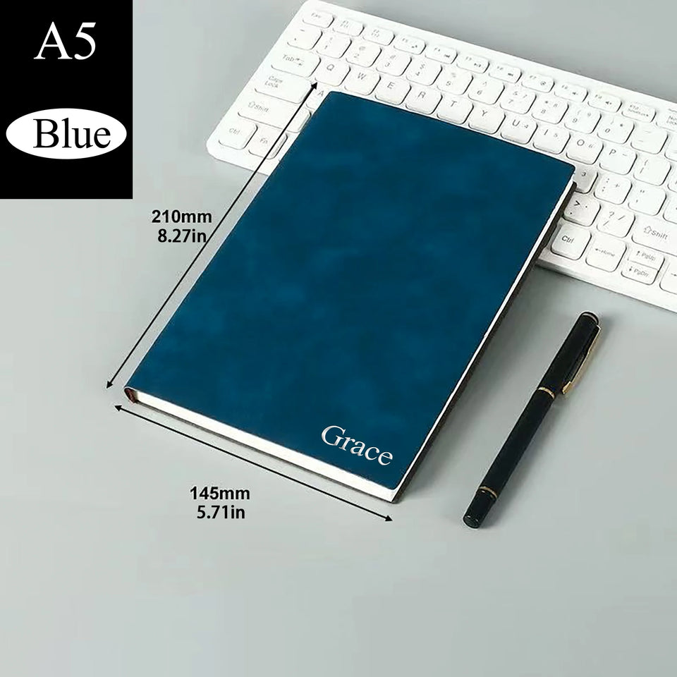 Personalized Custom NoteBook 3D Silvery Engraving Name Minimalist Notebook Faux Leather A5 Soft Cover with Bookmarks