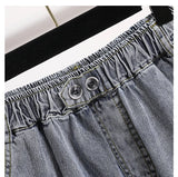 Plus Size Shorts For Women 2024 Summer New Arrivals High Elastic Waist Crimping Wide Leg Loose Streetwear Blue Jeans Shorts