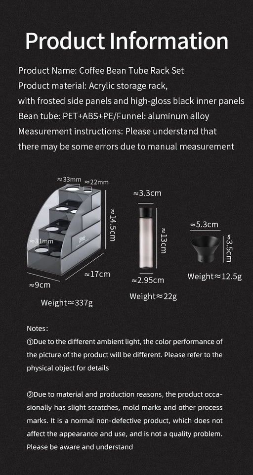 Coffee Beans Storage Container Tube Display Rack Tea Bottle Glass Single Dose Espresso Accessory Coffeware Set Barista Tool Gift