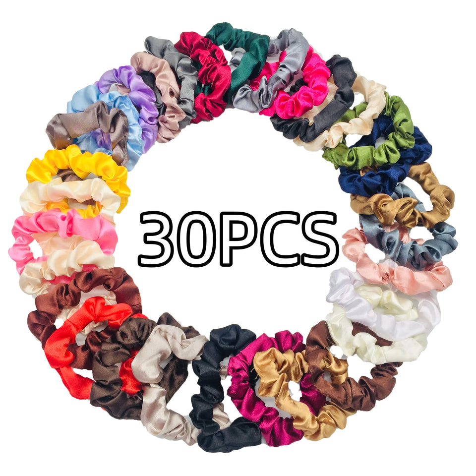 1/30/60/100pcs bulk satin scrunchies 100colors  women small 6.5cm headwear hair ties accessories casual cute black coffee