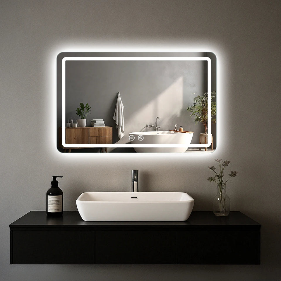 36x24 inch LED Bathroom Mirror Vanity Mirrors with Backlit Lights Fogless Makeup Mirror Wall Mounted with Demister