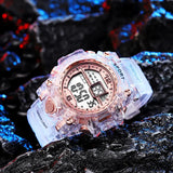 Large dial transparent electronic watch, multifunctional children's sports electronic watch