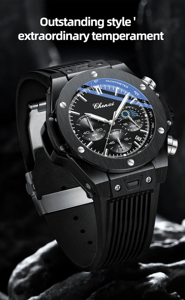 Men Watches High Quality Waterproof Sports Chronograph Quartz Wristwatches Silicone Strap Calendar Luminous Watch For Men