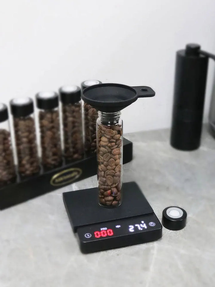 Coffee Beans Storage Container Tube Display Rack One-Way Exhaust Valve Single Dose Tea Bottle Glass With Funnel Barista Tools