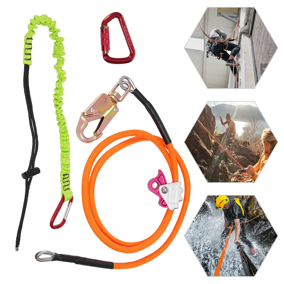 Sling Tree Descent Sling Rope 5/8 Inches -8 Feet/14 Feet with Triple Locking Carabiner Adjuster Orange/For Climbing Rescue