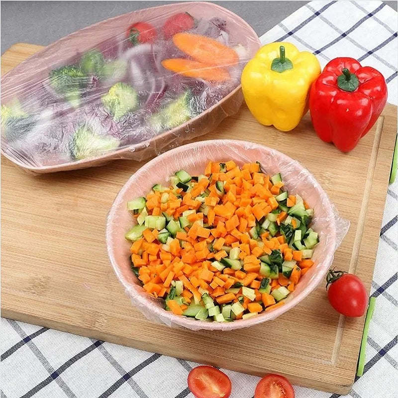 50 Pieces Disposable Food Cover Plastic Wrap Food Grade Fruit And Vegetable Plastic Bags Elastic Plastic Bags Kitchen Organizer