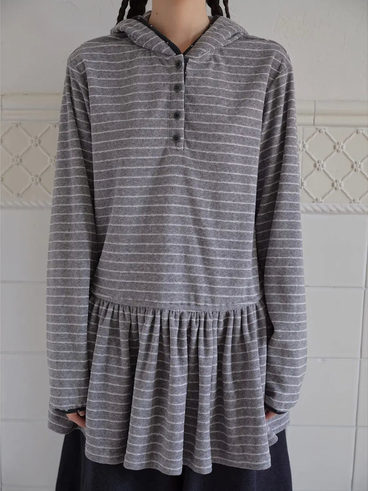 Onalippa Girl Style Hooded Sweatshirt Spring Autumn New College Women Clothing Gray White Striped Long Sleeved T-shirt Base