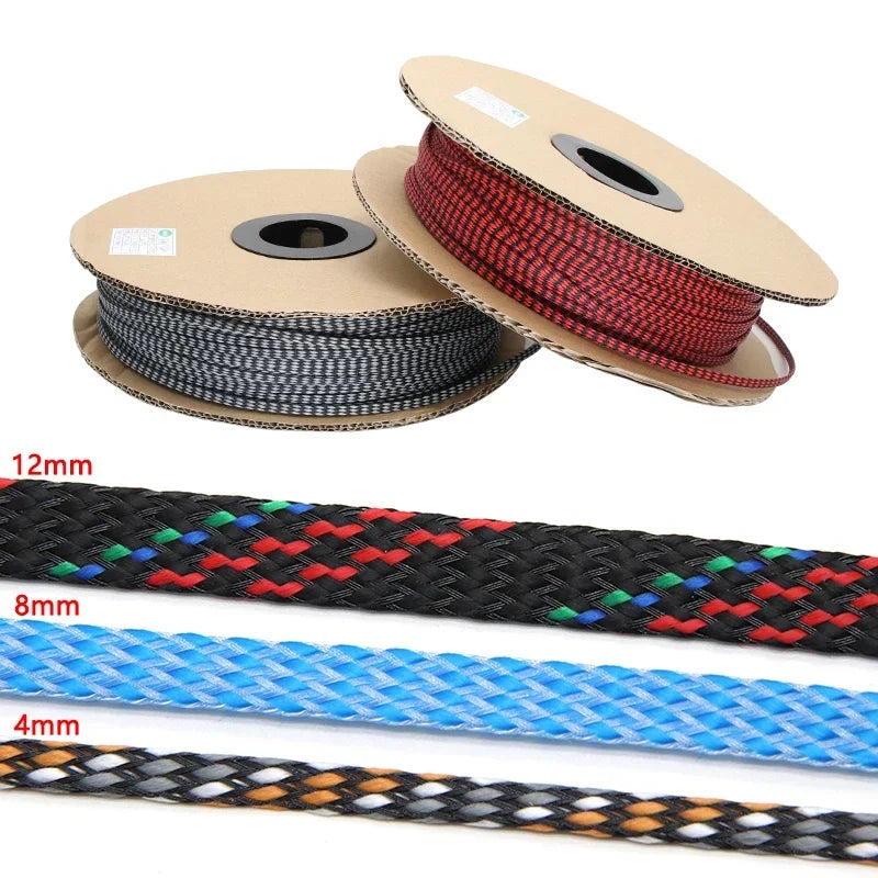 1~100m New  Flexible Braided PP Cotton + PET Yarn Harness Sheath Sleeving Cable Sleeve Wrie Insulated Protection Wrap 4 8 12mm