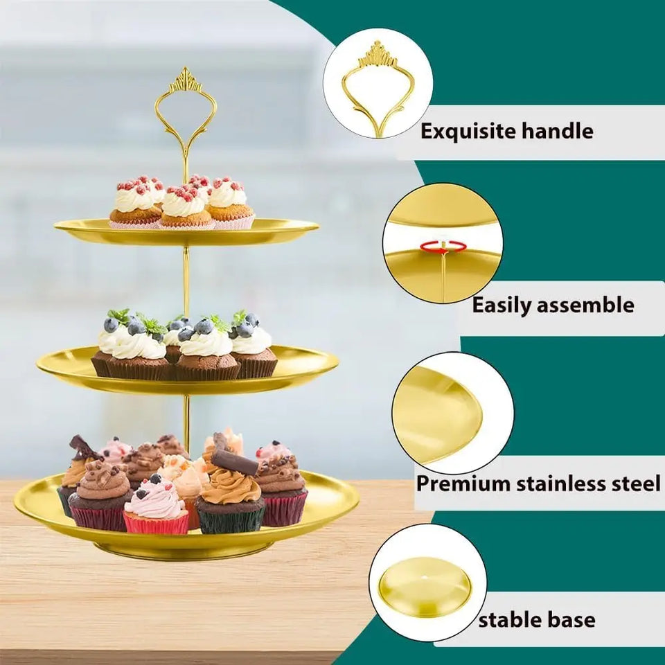 Gold 3-Tier Cake Stand 27x27cm, Party Dessert Display Tower for Holiday Gathering, Elegant Serving Stand