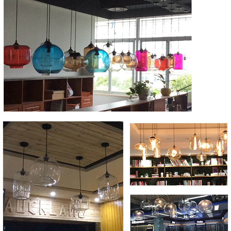 Modern Restaurant Chandelier Light Blown Colorful Glass  Lampshade Glass Ceiling Hanging Lamps Living Room Coffee Room Office