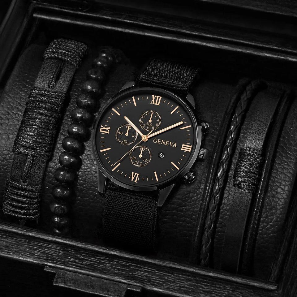4/5PCS Fashion Men Watches Casual Male's Quartz Watch Bracelets Set Relogio Masculino Reloj Hombre（Without Box）