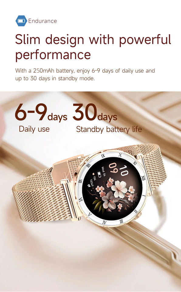 LIGE New 1.19inch AMOLED Fashion Ladies Smart Watch Bluetooth Call Sports Bracelet Women’s Health Waterproof Diamond Smartwatch