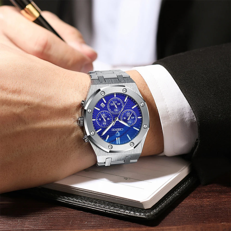 CHENXI Business Quartz Man Wristwatch Multi-function Luminous Calendar Men's Watches Waterproof Chronograph Stop Watch