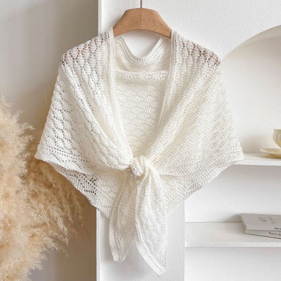 Korean Hollow Out Knitted Shawl Summer Air Conditioning Fake Collar Neck Guard Knit Thin Knotted Cape Shoulder Scarf For Women