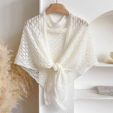 Korean Hollow Out Knitted Shawl Summer Air Conditioning Fake Collar Neck Guard Knit Thin Knotted Cape Shoulder Scarf For Women