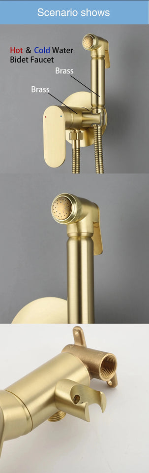 ULA Brass Bidet Faucet Black Toilet Faucet Handheld Toilet Bidet Sprayer Set Hygienic Shower Hot Cold Water Mixer Shower Head