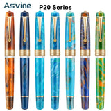 Asvine P20 Piston Fountain Pen M/F/EF Nib Galaxy Acrylic Patterns Golden Clip Smooth Writing Office School Supplies Stationery