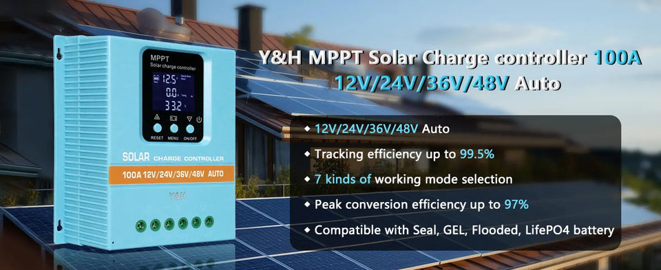 Y&H MPPT 60A 80A 100A Solar Charge Controller 12V 24V 36V 48V LCD Display Solar Panel Battery Intelligent Regulator