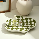 Ceramic Tray Checkerboard Jewelry Storage Plate Ring Earing Dessert Plate Home Decoration Retro Desk Organizer Kitchen Tableware