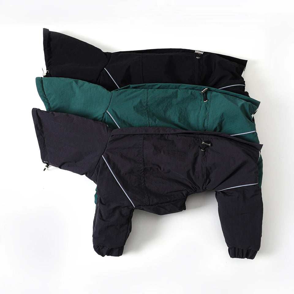 Winter 4-legged Windproof Cotton Jacket for Italian Greyhound Warm High Neck Adjustable Sweatshirt for Whippet Greyhound to 25KG