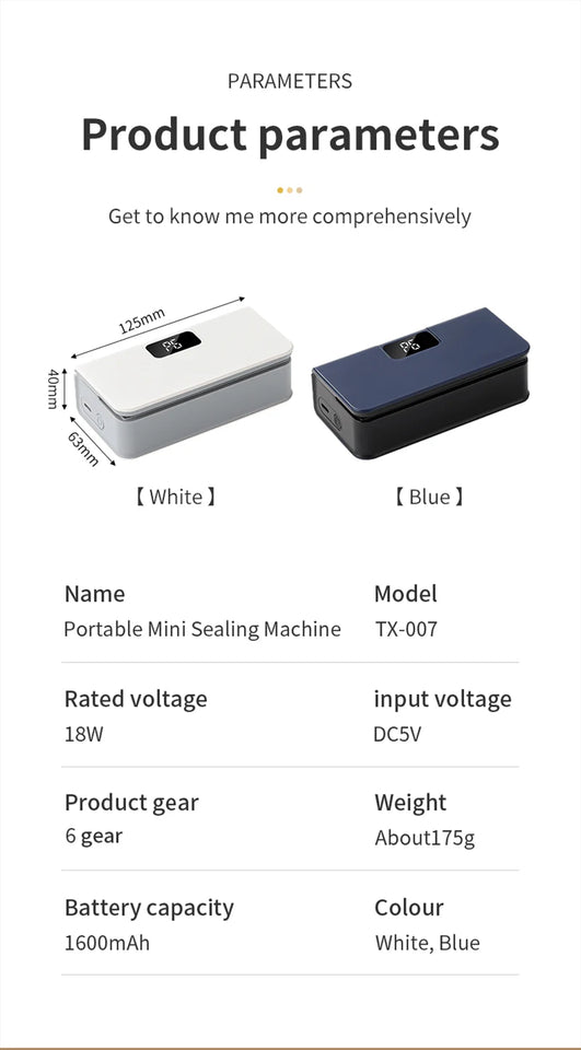 Plastic Bags Sealer Mini Sealing Machine Portable Handheld Mini Heat Bag Sealer USB Rechargeable Food Packaging Sealing Machine