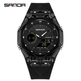 SANDA Top New 6283 Dual Display Multifunctional Student Electronic Watch Alarm Clock Night Light Waterproof Sports Student Watch