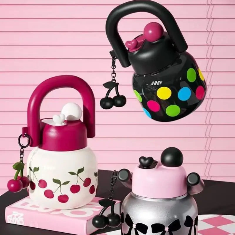 Cute Cherry Water Bottle with Straw, Portable Large Capacity Travel Mug, Ideal Coffee Cup for On-The-Go Hydration