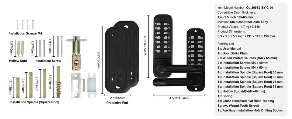 SucceBuy Mechanical Keyless Entry Door Lock Single/Double -Sided 14 Digit Keypad and Handle Embedded
