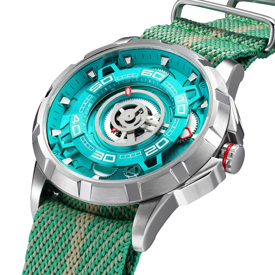 BERNY Automatic Men's Skeleton Watch 5ATM Luminous Sapphire Exhibition 3D Dial 316L Steel MIYOTA 82S0 Mechanical Watches for Men