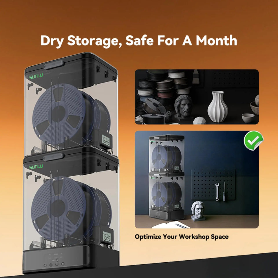 SUNLU Official FilaDryer SP2, 2-in-1 Filament Dryer Combine with Storage Box, Compatible with spool size 1kg×2 or 2kg×1 or 3kg×1