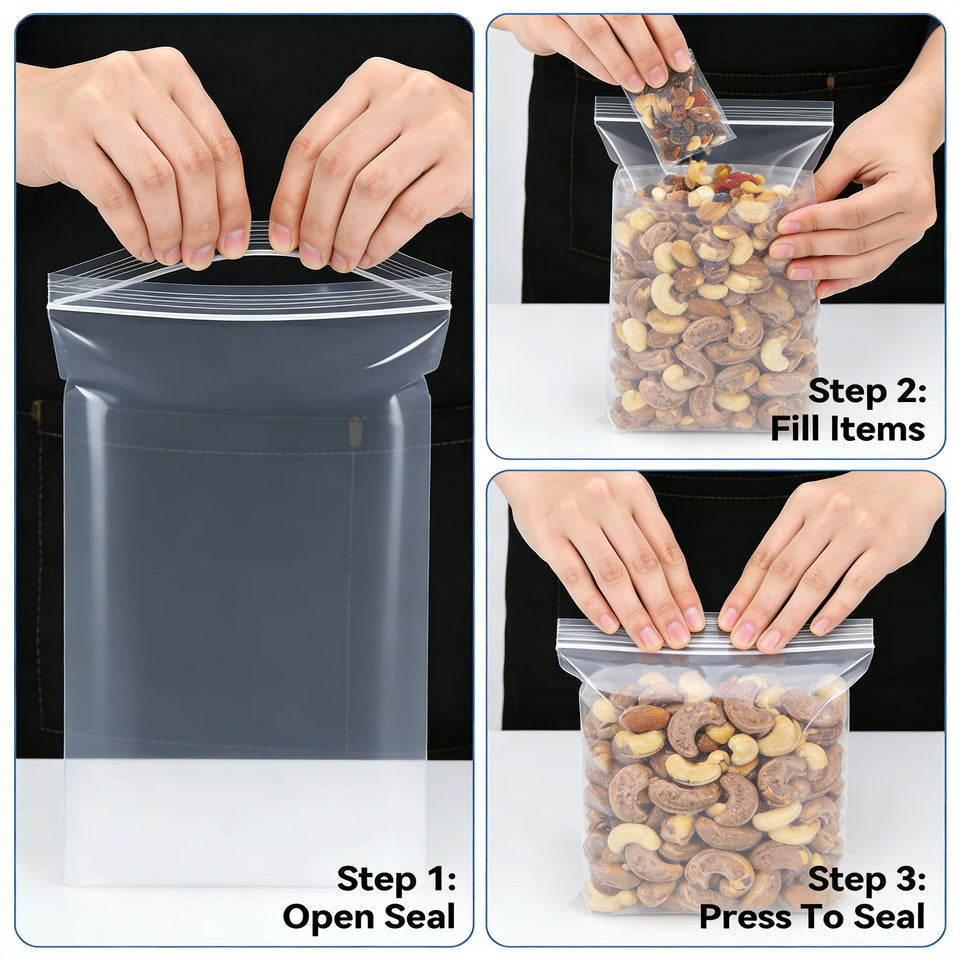 3 Size Reusable Storage Bags Transparent Leak Proof Freezer Bags Airtight Seal for Food Fruit Veggie Storage