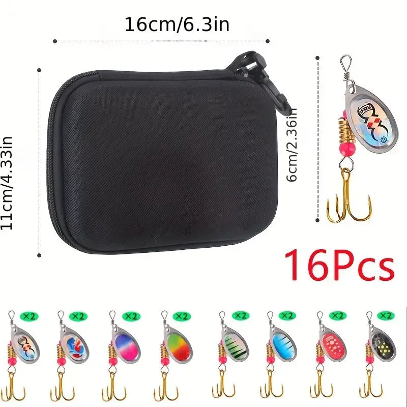 16pcs/box Metal Spoon Spinner Bait Fishing Lure Artificial Spinners Baits for Pike Bass Trout Fishing with EVA Hard Shell Bag
