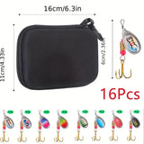 16pcs/box Metal Spoon Spinner Bait Fishing Lure Artificial Spinners Baits for Pike Bass Trout Fishing with EVA Hard Shell Bag